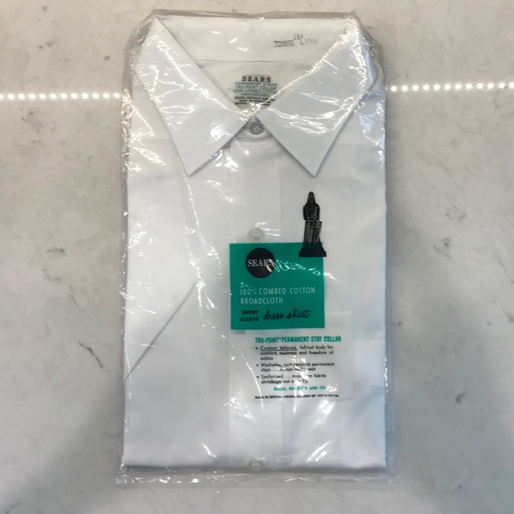 Vintage 1960s Sears Short Sleeve Shirt white M NOS
